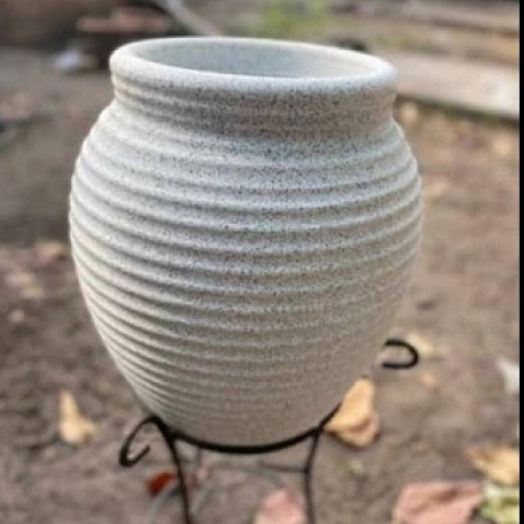 WHITE SHORT OVAL STONE DESIGNED FLOWER POT (PEGLO) - Large