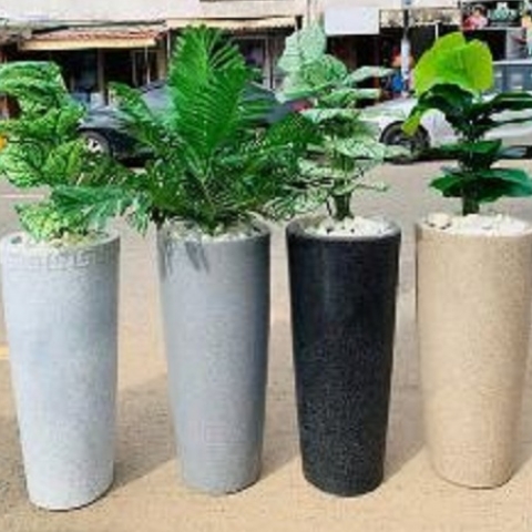 WHITE, GREY, BLACK AND LIGHT BROW STONE OVAL FLOWER POTS WITHOUT FLOWER (PEGLO) - Large