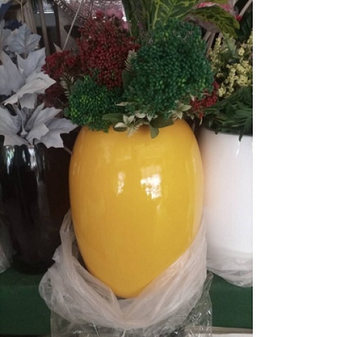 YELLOW FIBRE FLOWER POT WITH ROUND BASE WITHOUT FLOWER (SWEN) - Large