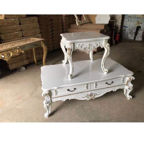 QUALITY DESIGNED WHITE ROYAL CENTER TABLE & SIDE STOOL - AVAILABLE (JAFU)