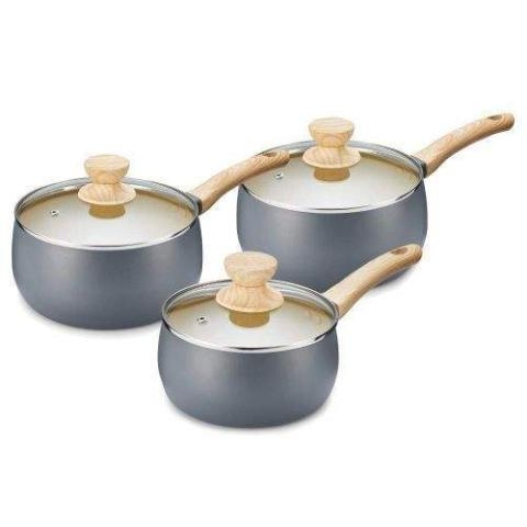 Tower | Saucepan Set With Glass Lids Non Stick Soft Touch - (N)