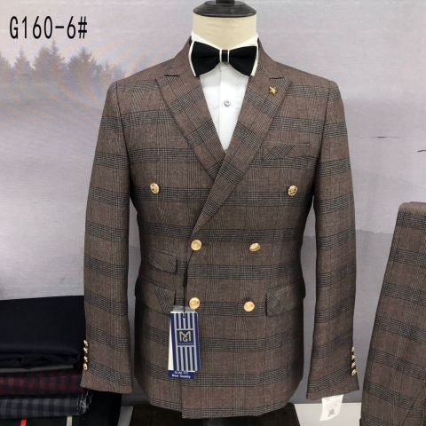 BROWN AND GREY STRIPPED BREASTED TURKEY SUIT WITH GOLDEN BUTTON [SWNL]