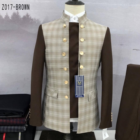 COFFEE BROWN AND LIGHT BROWN STRIPPED MANAGER SUIT WITH GOLDEN BUTTONS [SWNL]