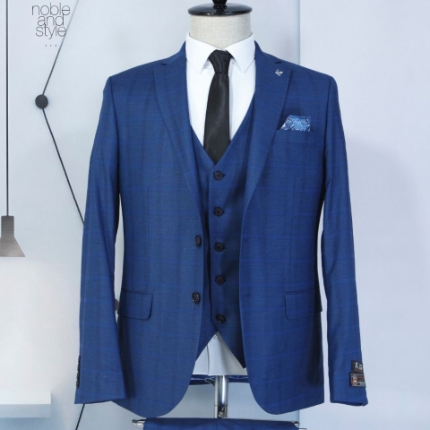 EXECUTIVE BLUE STRIPPED 3 PIECE TURKEY SUIT WITH 2 BLACK BUTTON