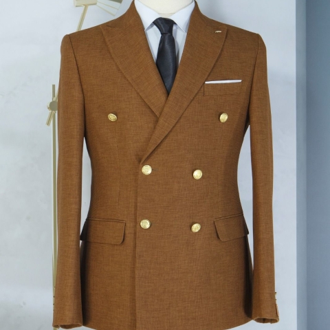 EXECUTIVE CHOCOLATE BROWN BREASTED TURKEY SUIT WITH GOLDEN BUTTON [SWNL]