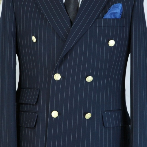 EXECUTIVE DARK GREY STRIPPED BREASTED TURKEY SUIT WITH GOLDEN BUTTON
