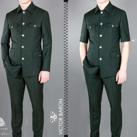 EXECUTIVE GREY LONGSLEEVE AND SHORT SLEEVE SUIT COLLAR AND GOLDEN BUTTON [SWNL]