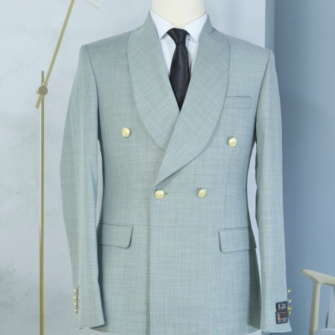 EXECUTIVE LIGHT GREY BREASTED TURKEY SUIT WITH GOLDEN BUTTON [SWNL]