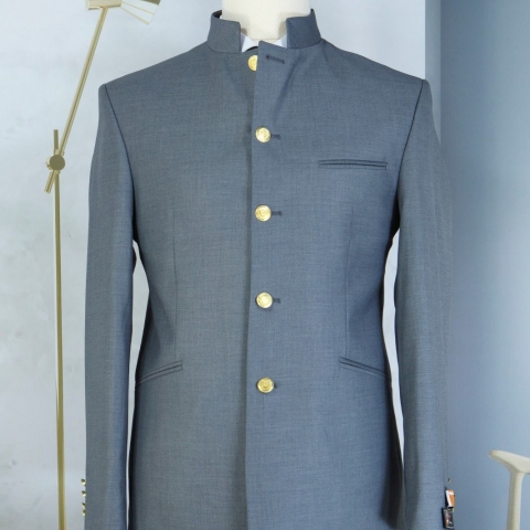 EXECUTIVE LIGHT GREY TURKEY SUIT WITH BISHOP NECK AND GOLDEN BUTTON [SWNL]