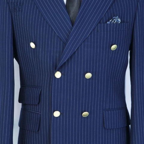 EXECUTIVE NAVY BLUE STRIPPED BREASTED TURKEY SUIT WITH GOLDEN BUTTON
