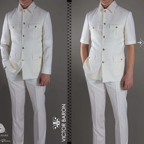 EXECUTIVE WHITE LONGSLEEVE FENDI GOLDEN DESIGN SUIT WITH NORMAL COLLAR [SWNL]