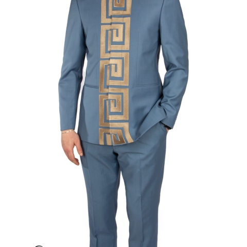 EXECUTIVE DARK PURPLE LONGSLEEVE SUIT WITH GOLDEN FENDI DESIGN WITH COLLAR [SWNL]