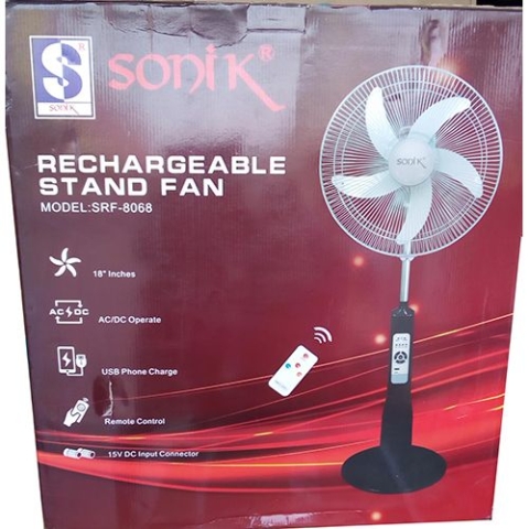  Sonik Rechargeable, Standing Fan SRF 8068