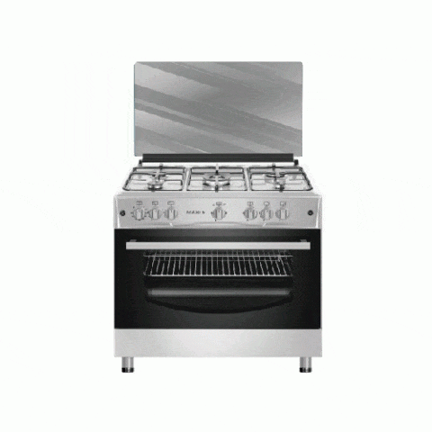 MAXI 60*90 (5B) 5 Gas Burner Gas Cooker, Glass | Staniless | Inox | ignition Button |Oven Burner Up and Down | 1 Knob Control |Oven Lamp
