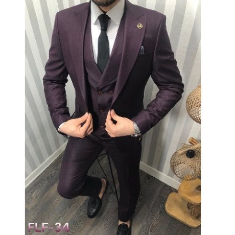 DARK PURPLE 3 PIECES SUIT WITH ONE BUTTON | AVAILABLE IN ALL SIZES (DEFAS) (N) 