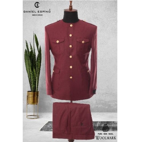 EXECUTIVE WINE COLOUR TURKEY SUIT ROUND NECK AND GOLDEN BUTTON | AVAILABLE IN ALL SIZES (DEFAS) (N)