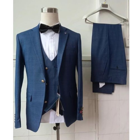 DEEP BLUE  3 PIECES SUIT WITH ONE BUTTON | AVAILABLE IN ALL SIZES (MADU) (N)