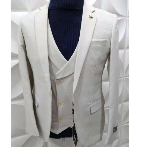 WHITE 3 PIECE SUIT WITH ONE BUTTON  | AVAILABLE IN ALL SIZES (MADU) (N)