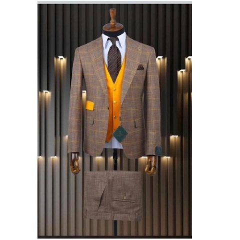 GREY STRIPPED TURKEY SUIT  (COMPLETE) WITH ONE BUTTON | AVAILABLE IN ALL SIZES (DEJOS) (N)