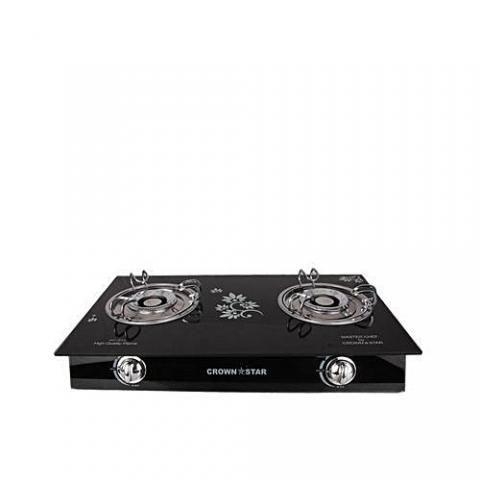 Crown Star 2 Burner Glass Top Table Gas Cooker With Auto Ignition