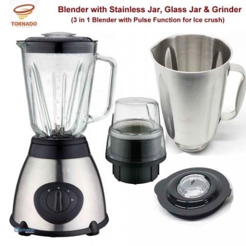 Tornado 3 In 1 Blender With Stainless Cup And Grinder
